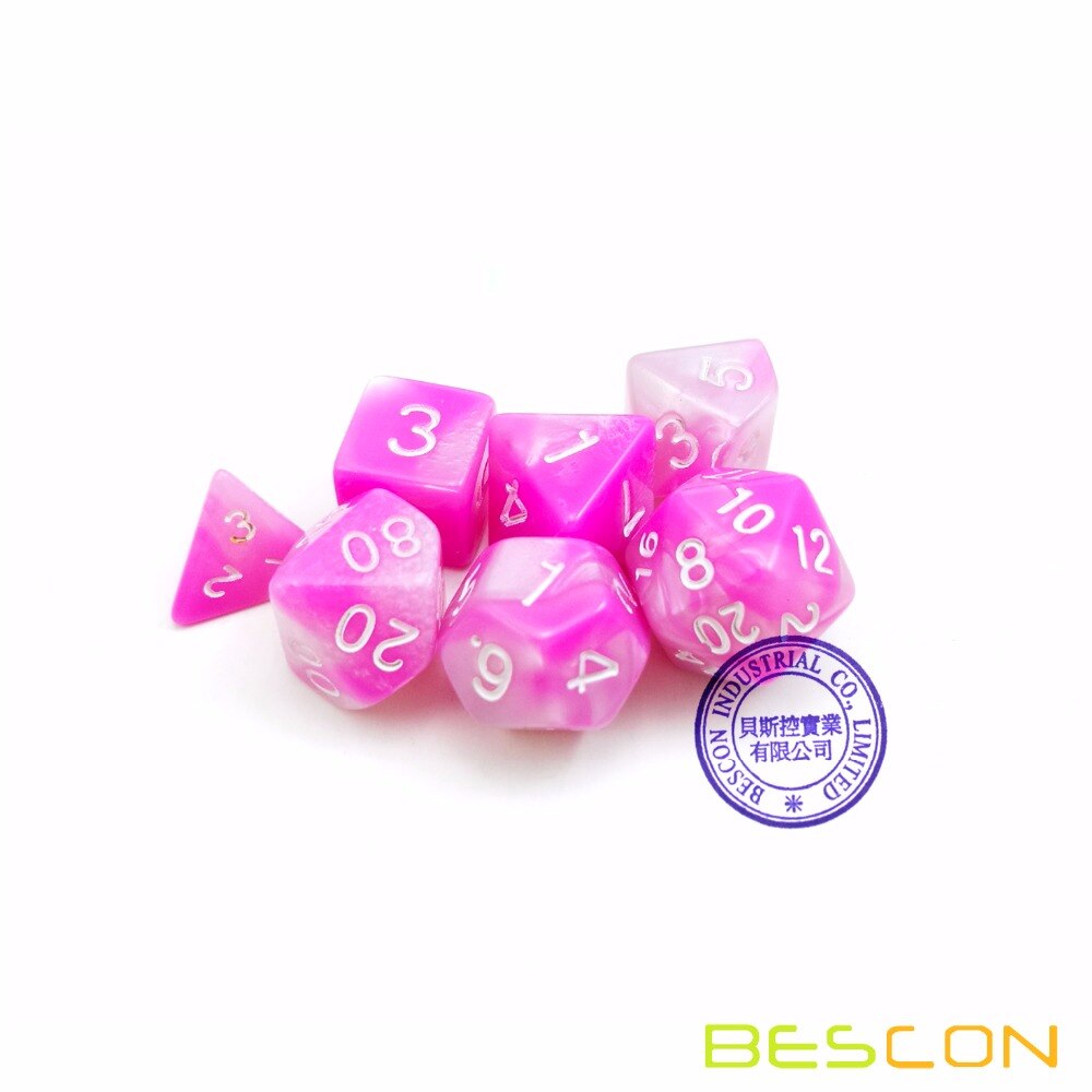 Bescon Mini Gemini Twee Tone Polyhedral Rpg Dobbelstenen Set 10 Mm, kleine Mini Rpg Rol Playing Game Dobbelstenen D4-D20 In Buis, Roze Bloesem