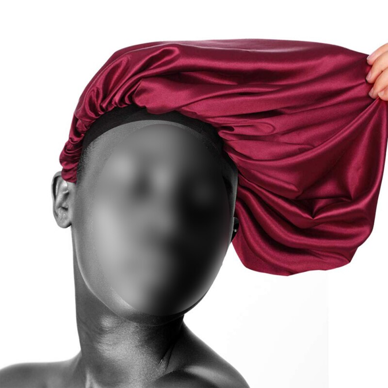 Gorro femenino de Color sólido para ducha, Super Gigante de seda satinada, resistente al agua, cuidado del cabello, gorro grande de seda satinado, gorro para dormir, 4 unidades
