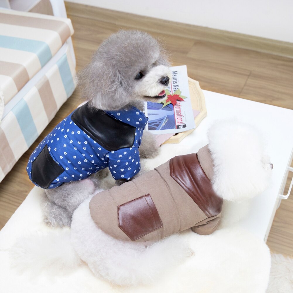 Abrigo de plumón de Yorkshire Terrier para perros pequeños, abrigo de algodón con bolsillo de cuero cálido para invierno, chaqueta impermeable para Bulldog Francés, novedad