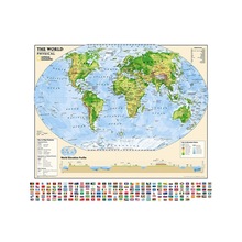 Non-woven Afdrukken Wereldkaart Met Vlag 90X90 Cm Regelmatige Wereldkaart Voor Onderwijs