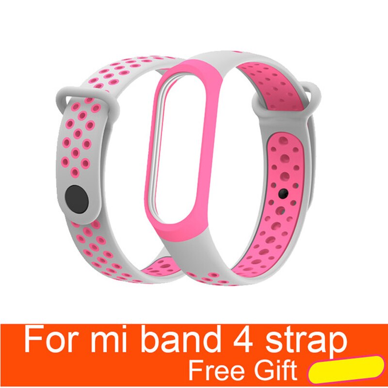 Per Xiao mi mi fascia 4 Cinghia di Accessori per Articoli Elettronica smart sostituzione impermeabile Doppio Braccialetto Del Silicone Di Colore per mi Band4 NFC cinturino Da POLSO: gray pink