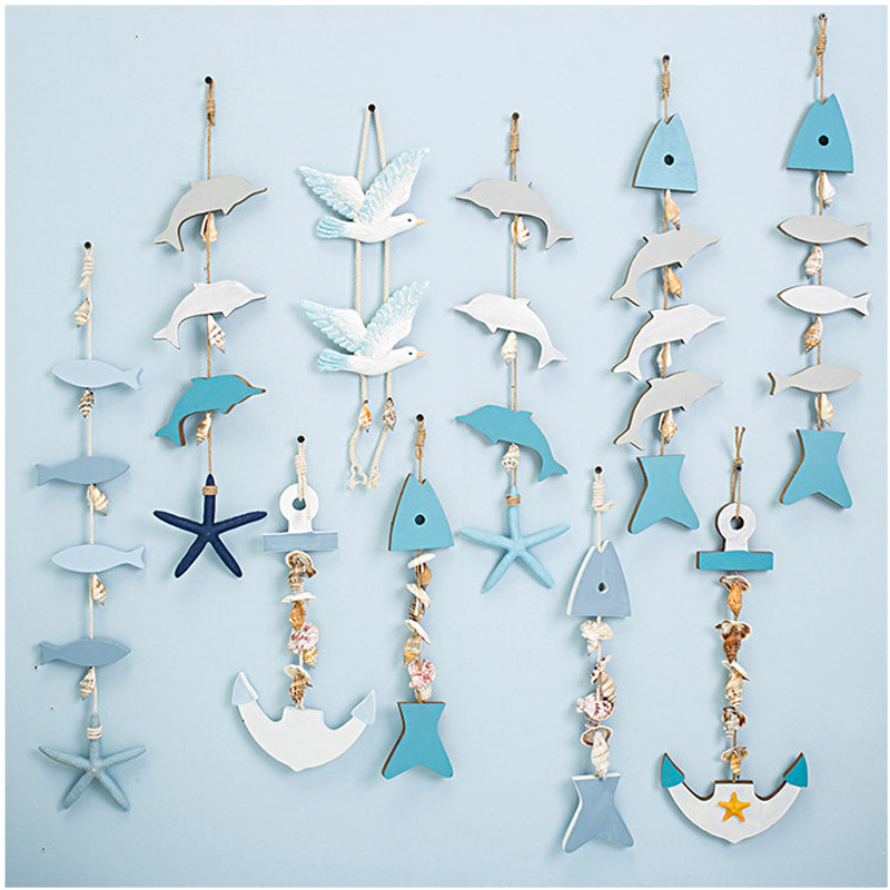 Nautisk trä fisksnöre hänge naturlig sjöstjärna skal ankare delfin fingerling sträng trä kombination hem strand inredning