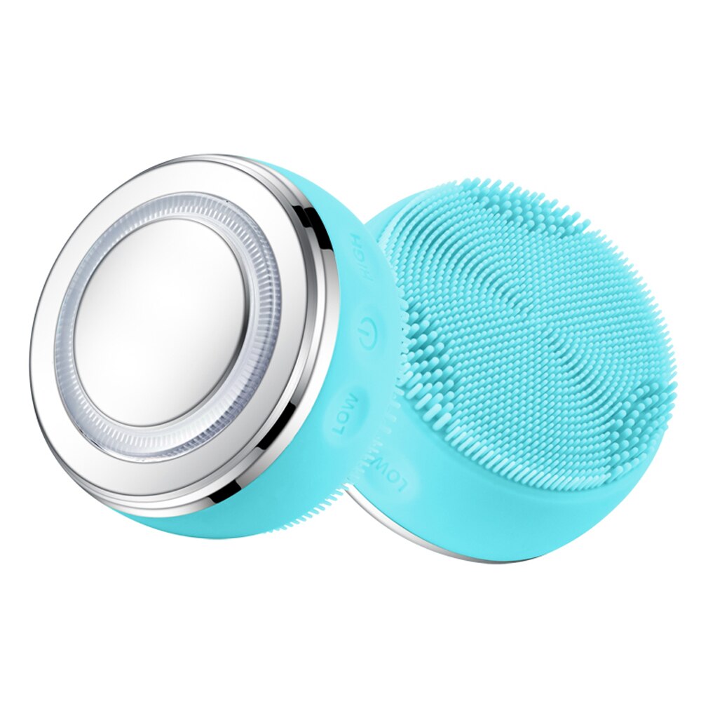 2 in 1 ems led lysterapi silikone varme ansigtsrens massage ansigtsrens børste hudscrubber vaskebørste hudpleje: Blå