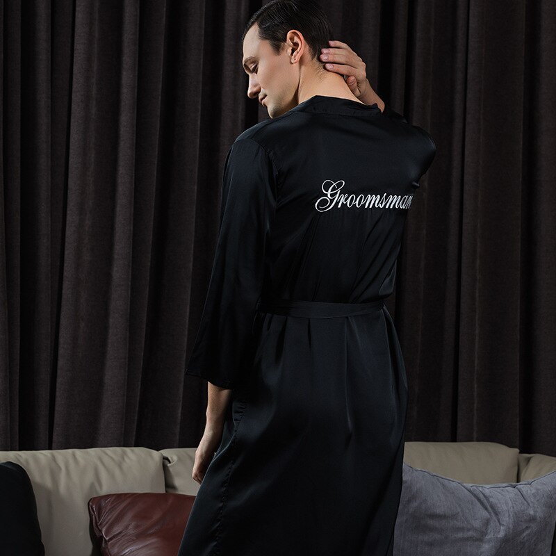Casual homewear intieme lingerie satijn mannen bruidegom bruidsman trouwjurk 2022 zomer nachtkleding badjas jurk: XXXL / Goud
