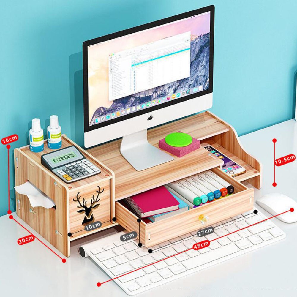 Desktop Computer Increased Rack Office Supplies With Drawer Storage Rack Box Notebook Adjustable Stand Computer Desk Organizer: C1