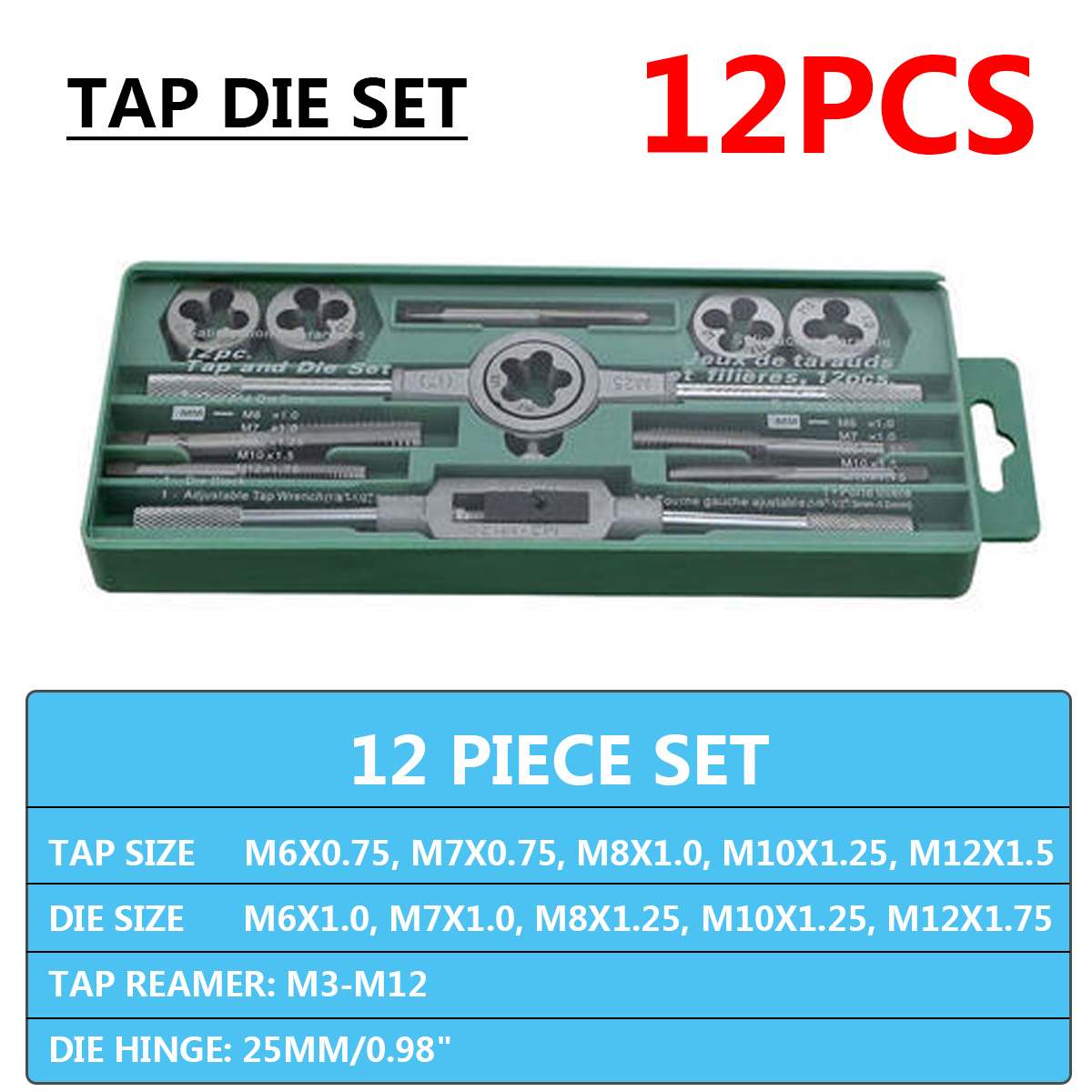 M3-M12/M6-M12 Tap and Die Set 20pcs/40pcs Screw Thread Plug Taps Wrench Die Alloy Steel Hand Tapping Tools Screw Tap Die: 12pcs