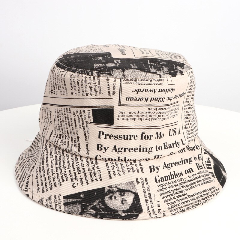 Sombrero de pescador Unisex con patrón de periódico antiguo, sombrero de cuenca impreso, tendencia urbana, sombrero de sol, sombrero de cubo Harajuku, sombrero de Hip-Hop al aire libre: Caqui