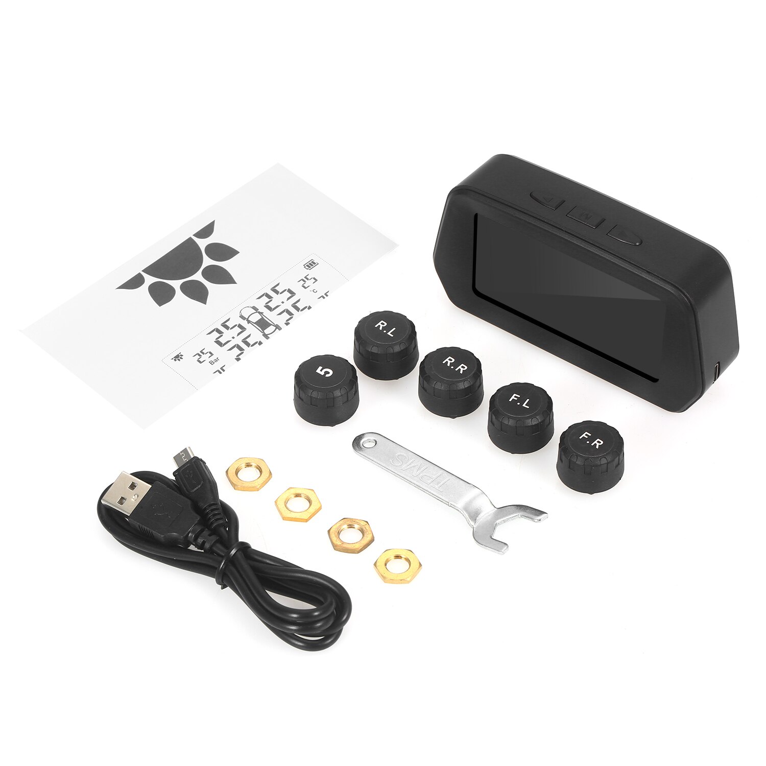 Tragbare TPMS Reifen Druck Überwachung System Solar- mit 4/5 Externe Sensoren 6 Alarm Funktion Echt Zeit Anzeige: 5 Stck Sensoren