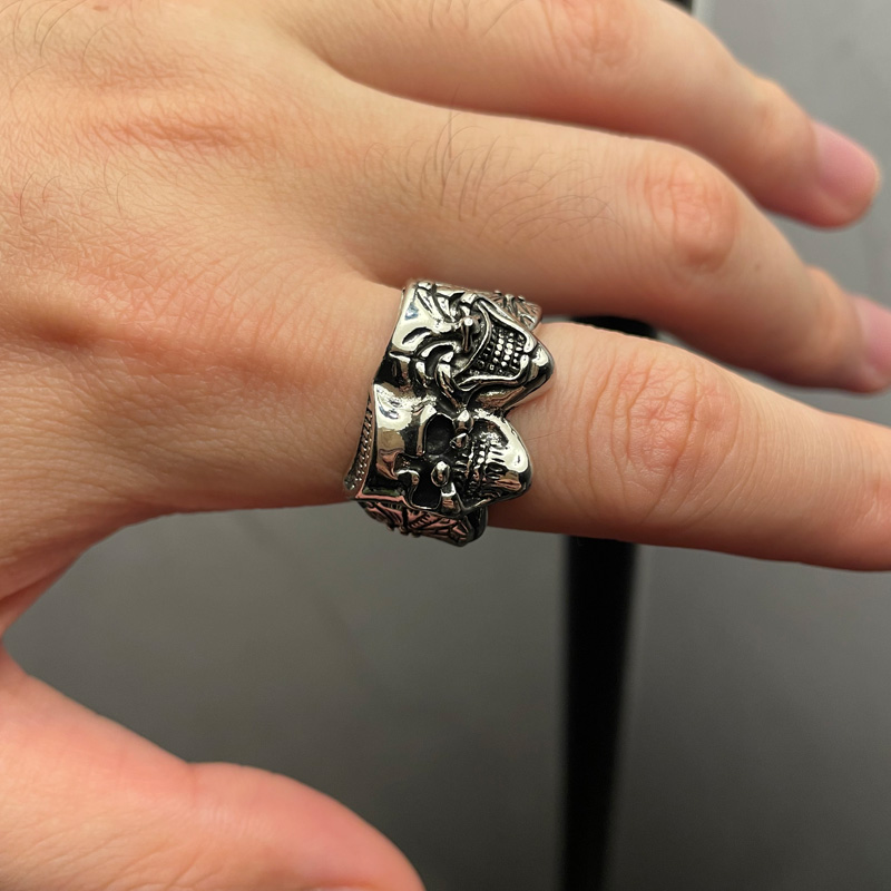 Anillo Retro de dos caras Joker para hombre, Color plateado, Punk, gótico, ajustable, Rock, hecho a mano, Hiphop, accesorios de joyería Unisex,