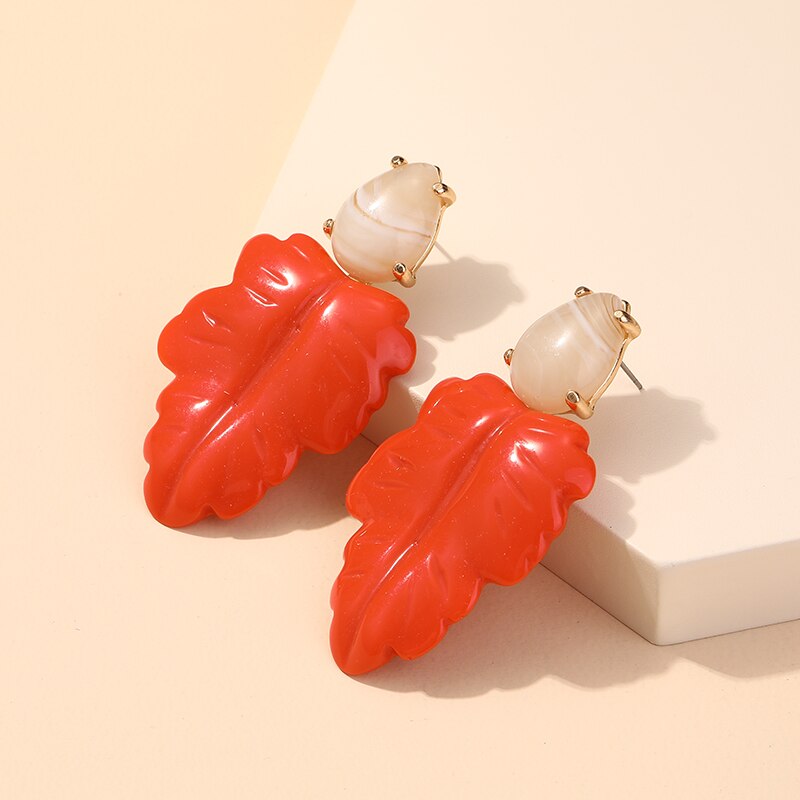 GuanLong Colorful Resin Leaf Long Earrings for Women Statement Large Acrylic Dangler Earring for Teen Girls: KE556-4