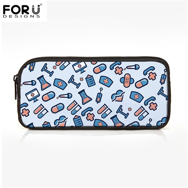 FORUDESIGNS Women Cosmetic Cases Makeup Bags Cartoon Cute Nurse Print Kids Girls Pencil Bags Children Pen Bag Cases: CC4064K