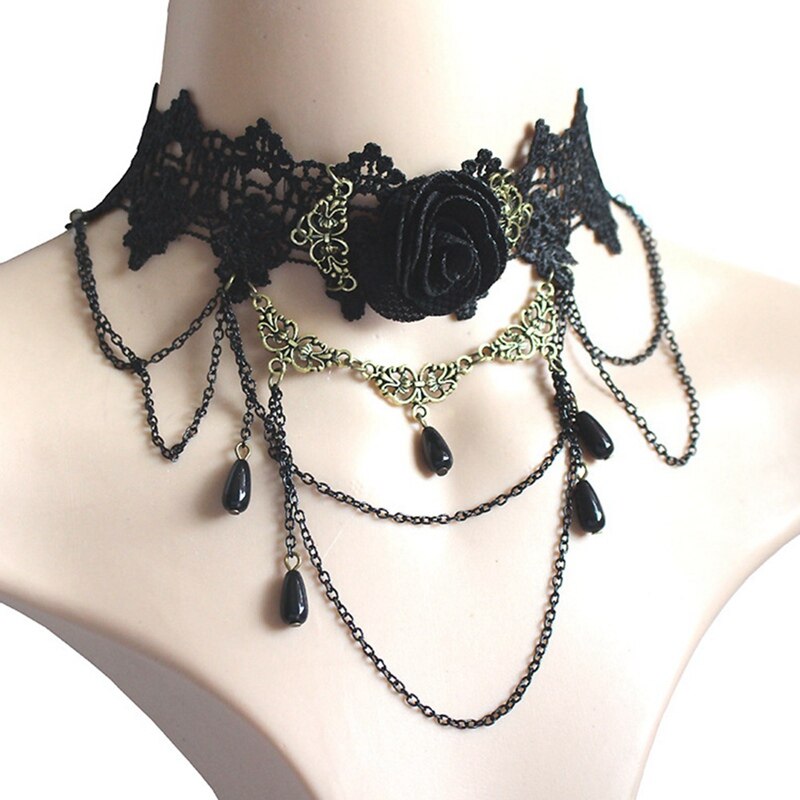 Holle zwarte kanten ketting bloemencirkel kettingen festival feestjurk bal punk rock choker vrouwen nek sieraden