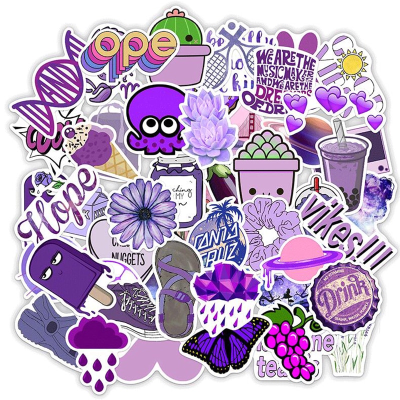 50 sztuk fioletowy pakiet naklejek wodoodporne modne dziewczęce naklejki na deskorolce laptop walizka motocykl naklejka samochodowa naklejki na zeszyt
