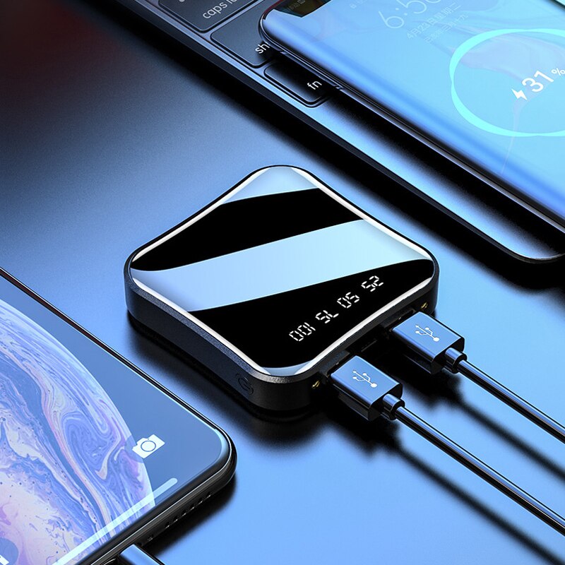 Mini Portable 12000mAh Power Bank Ultra Light Fast Charger LCD Digital Display Dual USB Travel Power Bank External Battery Pack