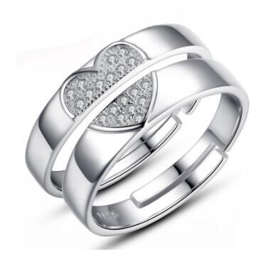 Zirkon Einstellbare silber farbe Paar Hochzeit Ringe für Frauen und Männlichen Strass Engagement Ring für Paar