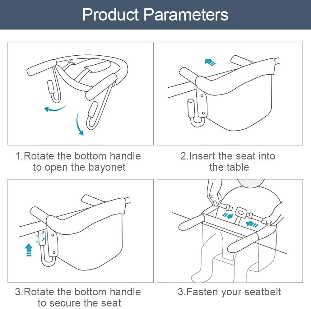 Silla alta plegable portátil para comer al bebé, cinturón de seguridad, asiento para bebé, silla de comer con gancho para bebé, elevador infantil