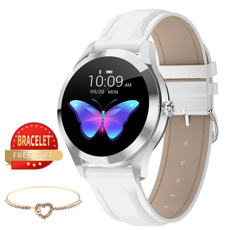 Kw10/kw20 relógio inteligente mulher ip68 à prova dip68 água monitor de freqüência cardíaca pedômetro fitness tracke pulseira relógio de pulso para xiaomi huawei: KW10 White Leather