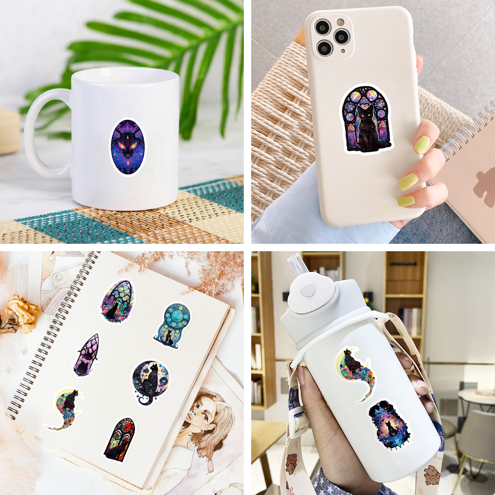 50 PCS Black Cat Stickers Dark Cool Gothic Cat for Adult Vinyl Waterproof Stickers for Water Bottle,Laptop,Luggage,Phone