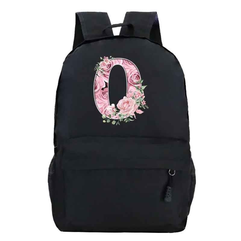 Pink Rose Alphabet Backpack Black Casual Women Aesthetics Rucksack Teenage Girl Boy Flower Letter School Bag Student Mochilas: PURPLE