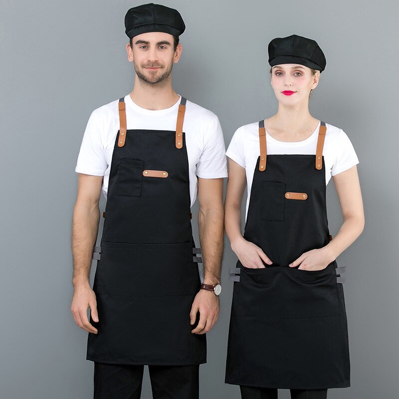 Denim køkkenforklæde med justerbart bomuldsrem store lommer blå barista mænd og kvinder homewear ærmeløst forklæde