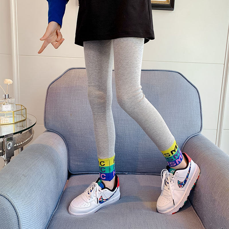 Nuovi Leggings a costine 2022 per bambine in cotone primavera autunno abbigliamento per bambini collant in maglia con stampa lettere pantaloni Skinny per bambini 10Y: GRAY / 12