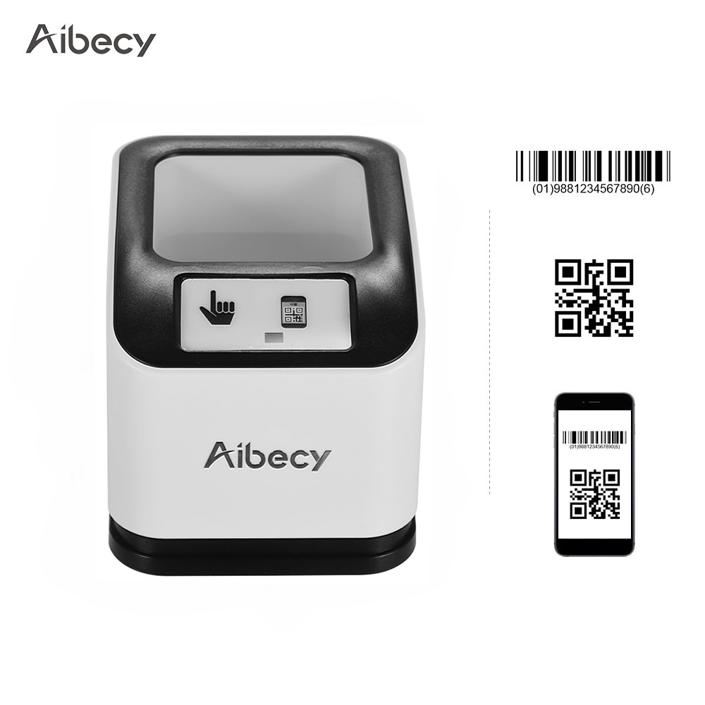 Aibecy 2200 1D/2D/QR Bar Code Scanner CMOS Image Desktop Barcode Reader USB Barcode Scanner Omnidirectional Screen