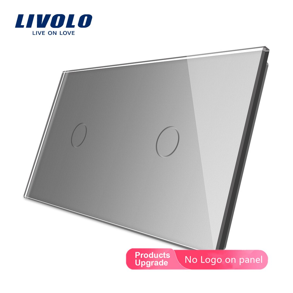 Livolo Luxury White Pearl Crystal Glass, 151mm*80mm, EU standard, Double Glass Panel,VL-C7-C1/C1-11 (4 Colors): Grey-No logo