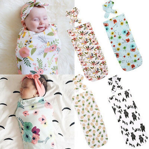 Pudcoco 2 pièces/ensemble bébé Robes imprimer Animal -né bébé Swaddle couverture bébé dormir Swaddle enveloppe en mousseline bandeau