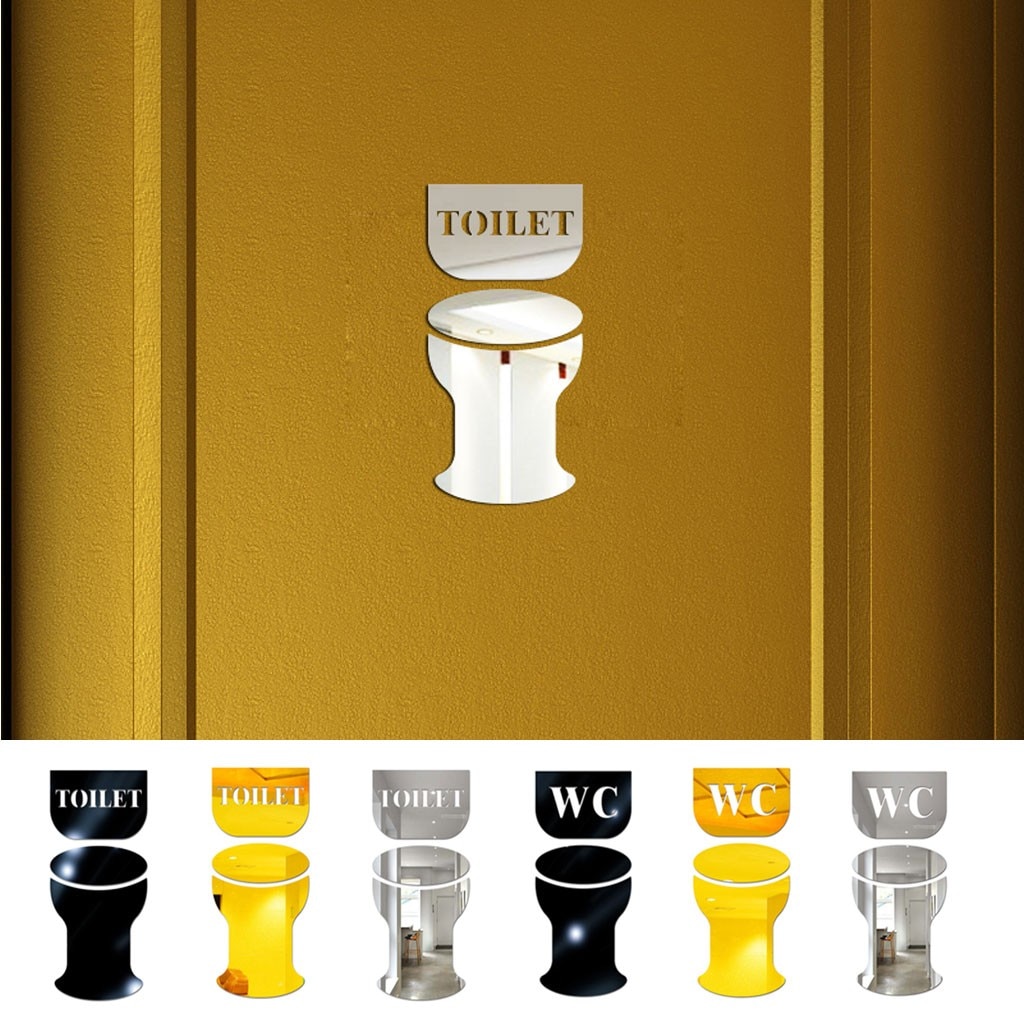 Toilette salle de bain conseils miroir autocollants bricolage personnalité 3D Stickers muraux brillant acrylique Wc toilette porte signe rapide