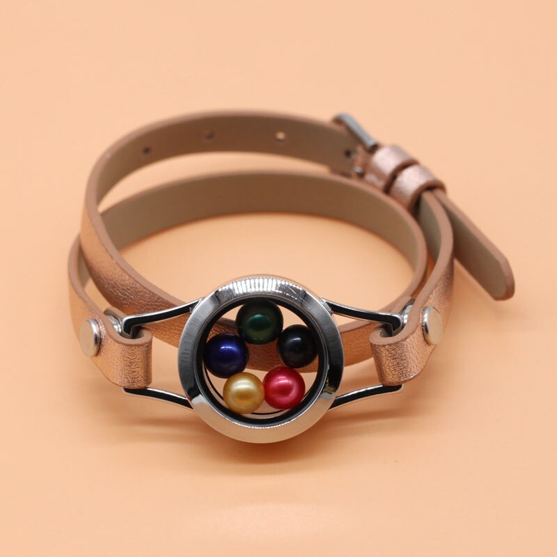 Leer Warp Armband 316L Rvs Parels Medaillon Drijvende Medaillon Voor Vrouwen 9 Kleuren Twist Glazen Medaillon: B3-1065-5