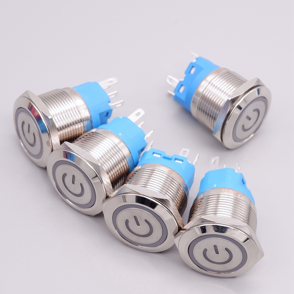 22mm metal button switch LED Light Waterproof illuminated PC Power Switch Metal Doorbell Horn Push Button Switch 5v 24v 220v