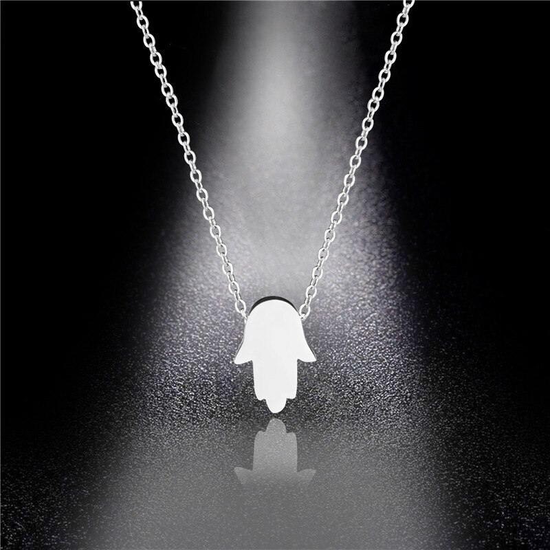 Stainless Steel Hollow Hamsa Hand Pendant Necklace Silver Color Clavicle Chain Turkish Evil Eye Luck Jewelry: Style 2