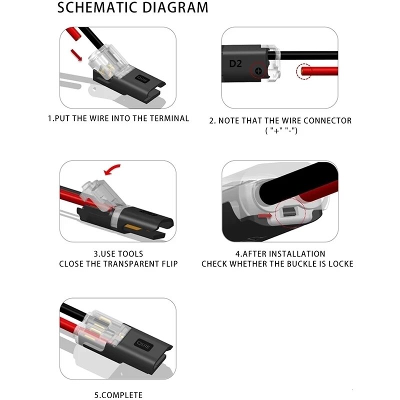 Wire Connector Set Pluggable Spring Scotch Lock 18-24AWG Quick Splice Connector With Splitter Led Light Strip 2P Crimp Terminal