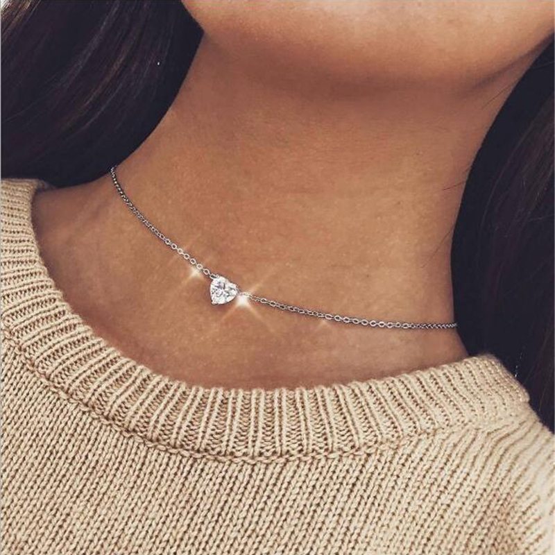 Aihua Clear Crystal Heart Necklace Zircon Love Heart Chokers Necklaces Bridal Wedding Party Jewelry