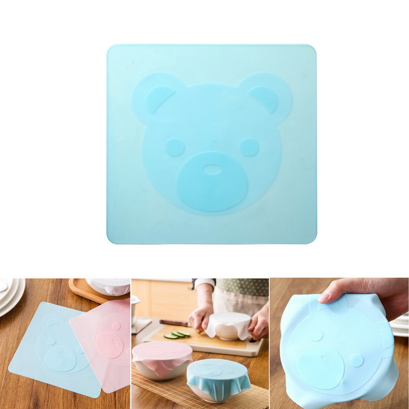 Hoomall Food Grade Silicone Wrap Food Fresh Keeping Saran Lid High Stretch Seal Vacuum Container Cover Storage Lids Kitchen Tool: blue with pattern