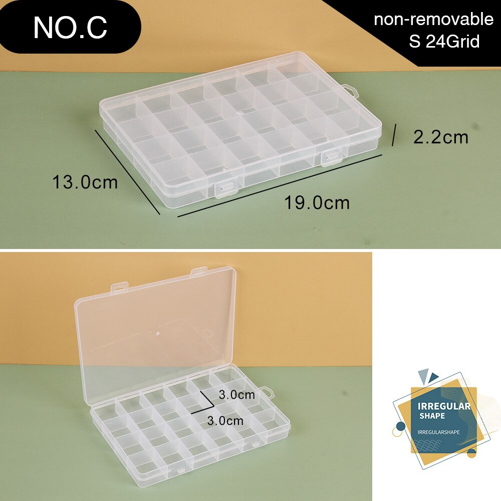 Plastic Storage Box Adjustable 1-36 Grids Compartment Jewelry Earring Bead Screw Holder Case Display Organizer Container: C