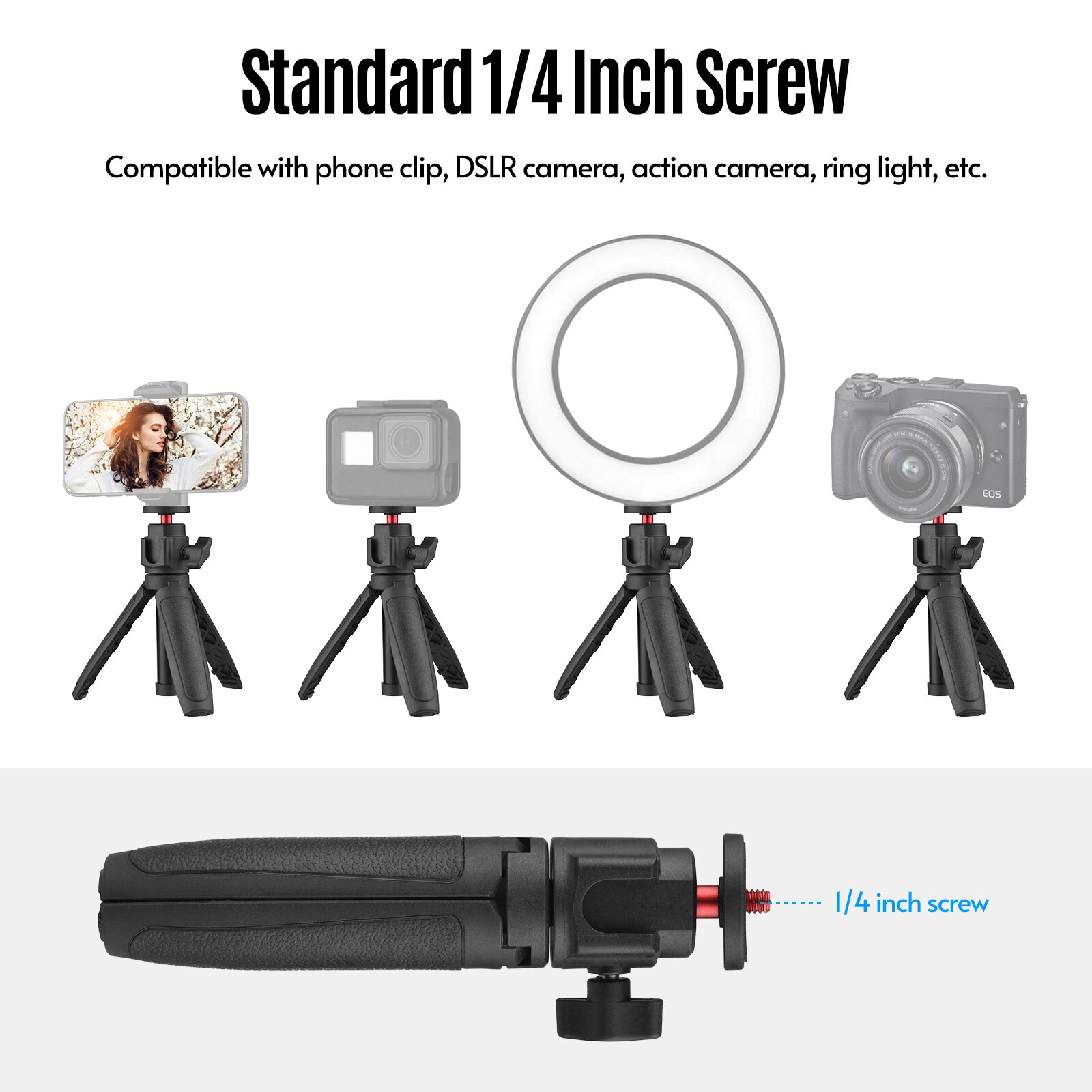 Portable Mini Tripod Lightweight Extendable Tripod Stand Handle Grip with 4 Levels of Adjustable Height for Phone Camera Video