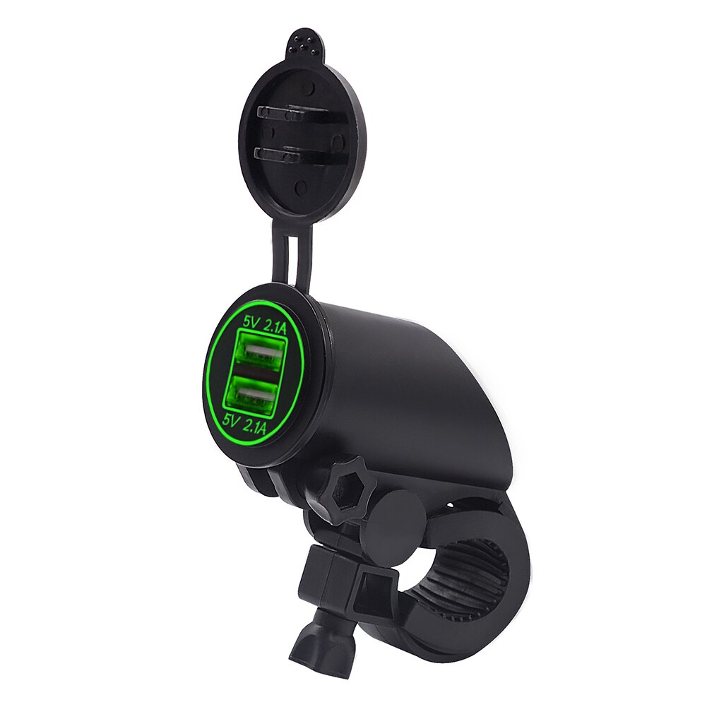 Dual USB Motorcycle Handlebar Charger Dual LED Ring 4.2A Fast Charger IP66 Universal 12V / 24V Modified Faucet Charger: Green