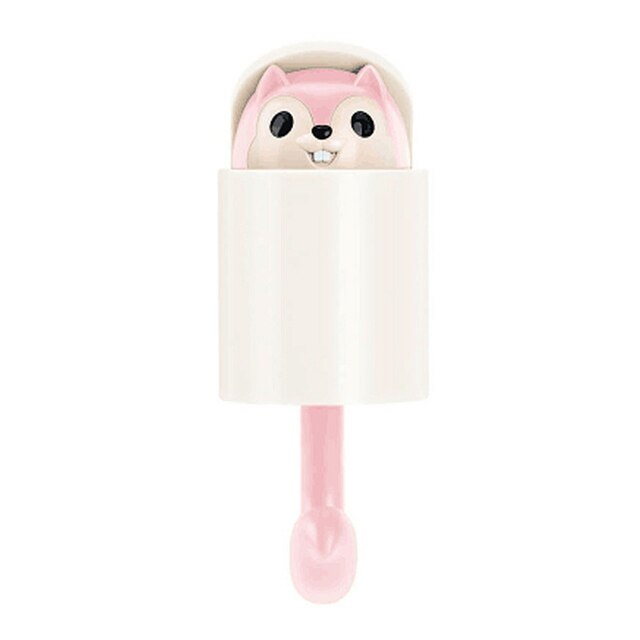 Invisible Squirrel Lucky Cat Hook Strong Sticky Cartoon Umbrella Key Hangers Adhesive Wall Decorative Hooks Sundries Organizer: pink squirrel