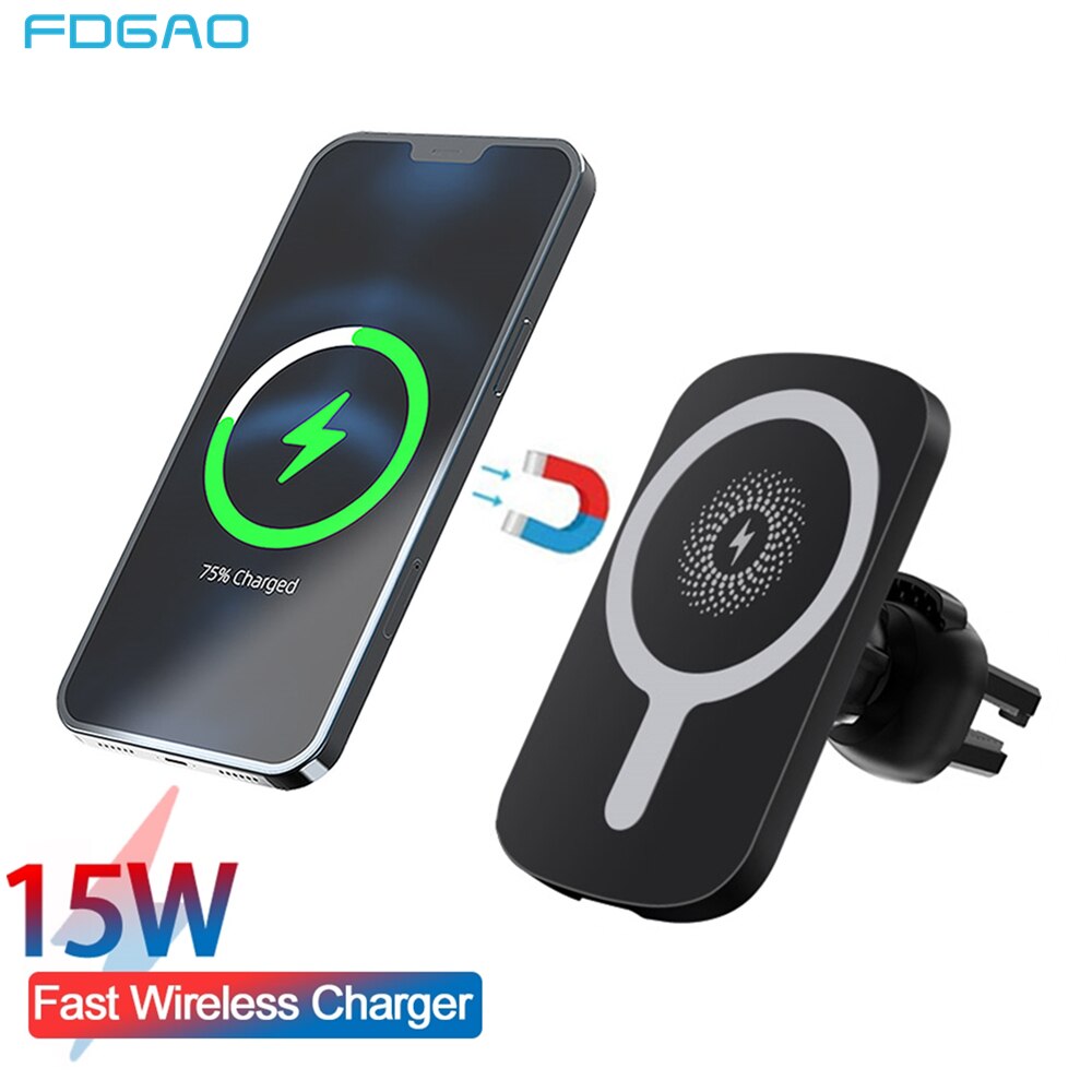 FDGAO 15W Magnetic Wireless Car Charger - For iPhone 12 Series - Air Vent Mount - Qi Fast Charging Stand