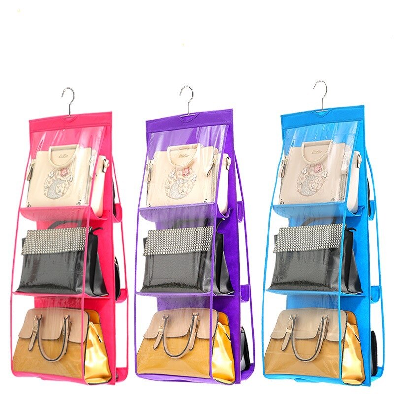 6 Pocket Foldable Hanging Bag 3 Layers Folding Shelf Bag Purse Handbag Organizer Door Sundry Pocket Hanger Storage Closet Hanger