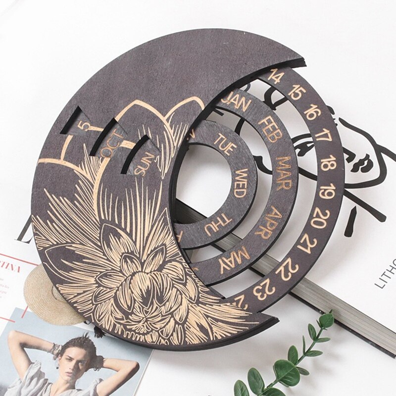 Wooden Round Perpetual Calendar Wooden Wall Calendar Wall Hanging Crafts Decorative Handicraft Decoration