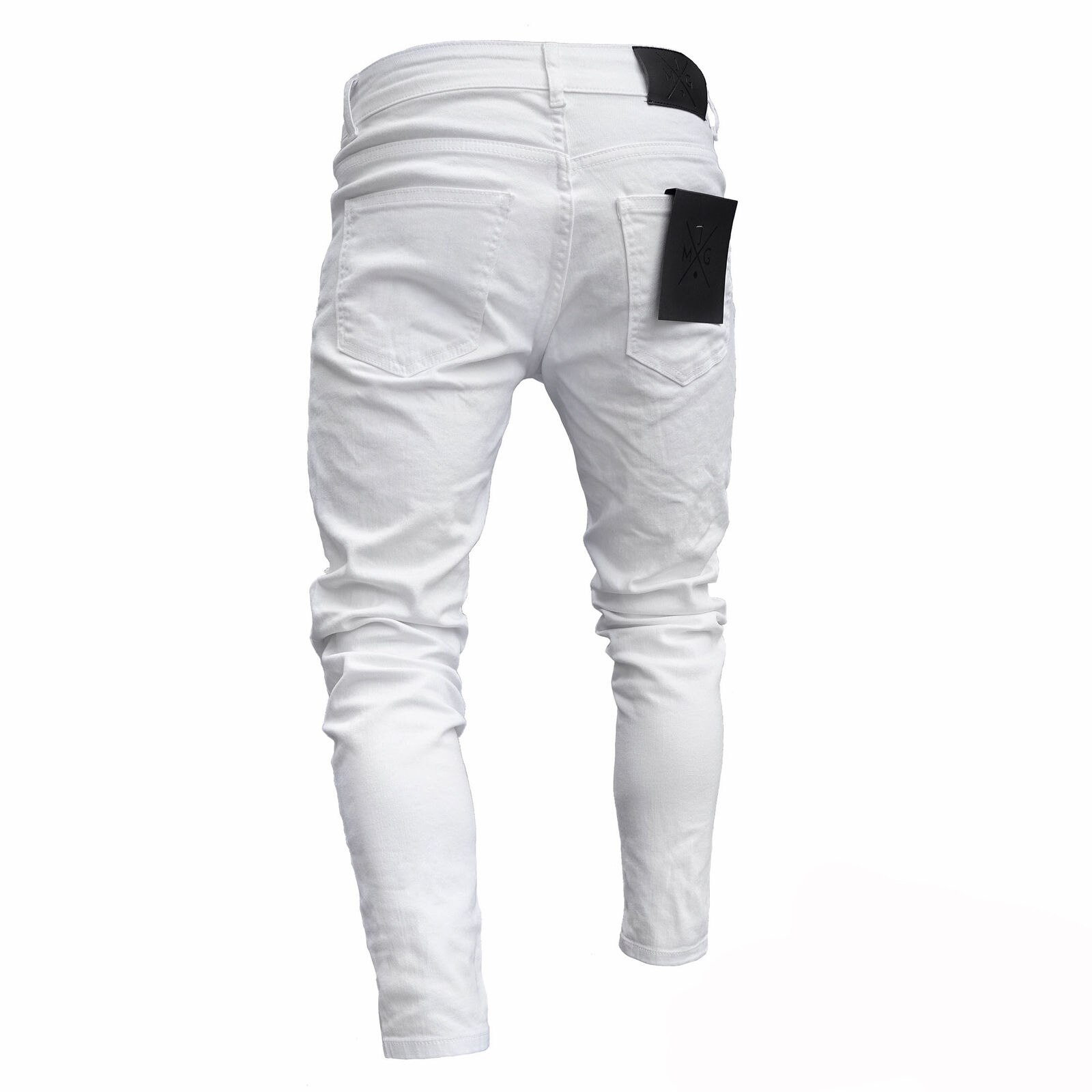2 styles herre stretchy rippet skinny biker broderi print jeans ødelagt hul tapet slim fit denim ridset jean