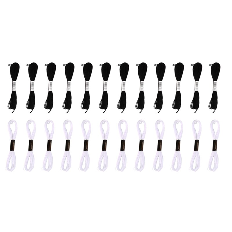 Black And White Cross Stitch Thread Embroidery Floss Skeins Black Color Hand Sewing Threads DIY Craft Needlework: 12 black 12 white
