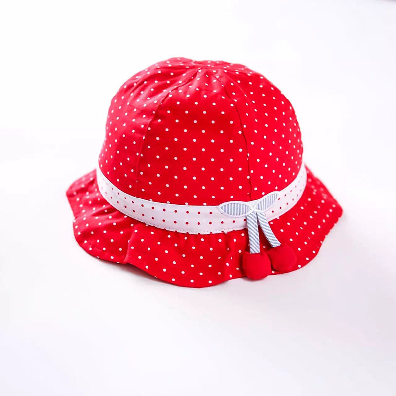 Red 100% Cotton Kids Hat Dotted Short Brim Beach Sun Hat for Girls Top Girls Sun Protection Hats KidsTravel Hat