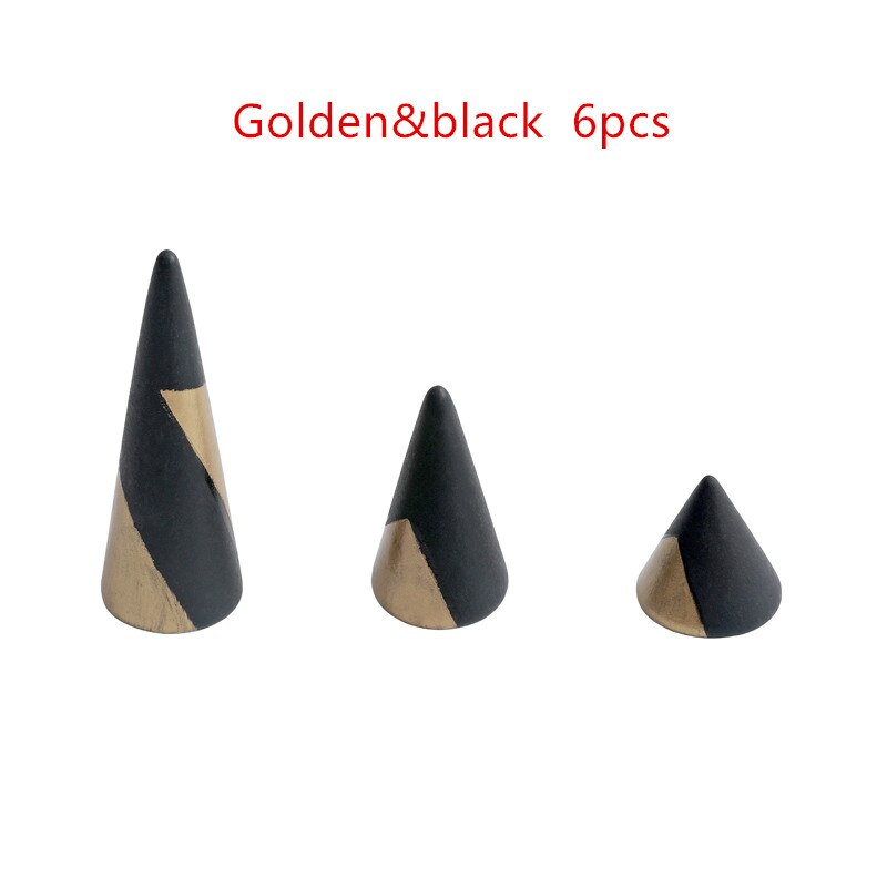 Anel cone conjunto de madeira dia das mães presente jóias exibição anel organizador ringorganiser presente natal: golden black 6pcs