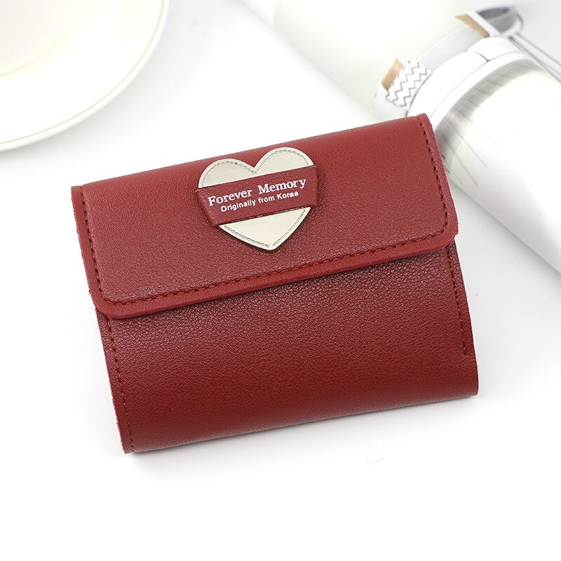 Japanese Mini Wallet Female Small Ultra-thin Cute Floral Tri-fold Leather Coin Purse Simple Short Student Mini Card Holder: Style 2 Red