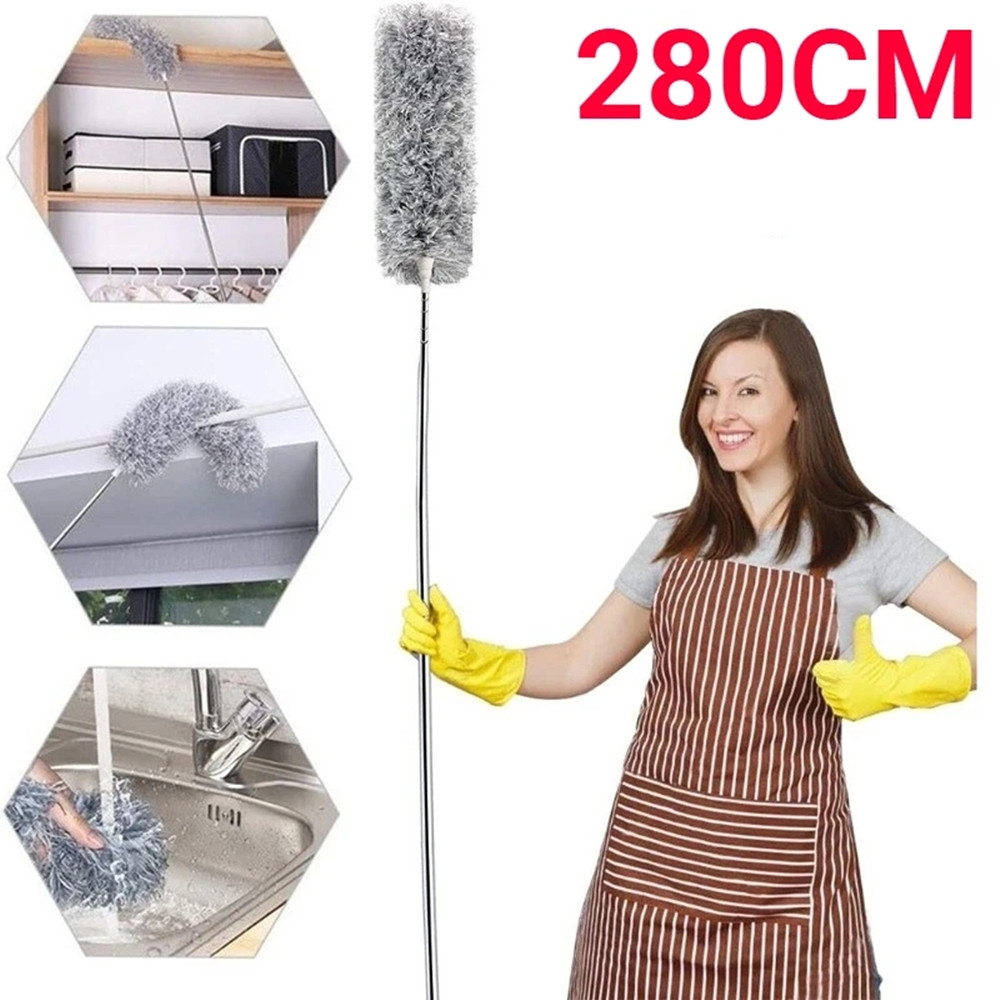 280cm mikrofiber støvkluter uttrekkbar støvklut rengjøringsbørste teleskopisk oppsamler midd fjerning av sprekker støvkluter rengjøringsverktøy for hjemmet