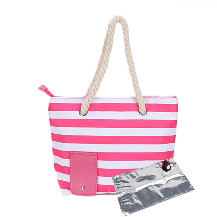 15L Portable Thermal Lunch Bag with Wine Pocket with Taps Durable Waterproof Cooler Ice Insulated Case Camping Beach Handbags: Pink