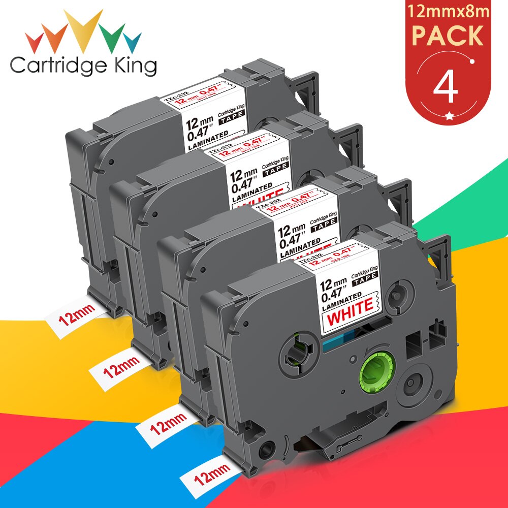 4pk 12mm TZ 232 Laminated Label for Brother TZ-232 Label Tape Red on White Cartridge Ribbon Compatible for Brother Label Maker